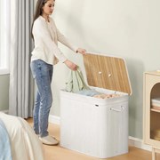 Cesto para roupa suja em bambu com 3 compartimentos 70 x 40 x 61 cm branco