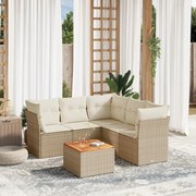 vidaXL 6 pcs conjunto de sofás p/ jardim com almofadões vime PE bege