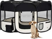 vidaXL Parque dobrável p/ cão c/ saco de transporte 145x145x61cm preto