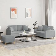 3 pcs conjunto de sofás com almofadas tecido cinzento-claro