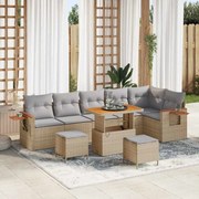 vidaXL Conjunto de Sofás de Jardim com Almofadas em Rattan Acácia - 9 Peças Bege