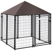 PawHut Parque com Animais com Teto Malha de Metal e Porta com Fechadura para 141x141x153cm Preto | Aosom Portugal