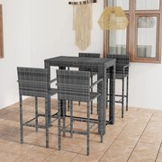 vidaXL 5 pcs conj. de bar exterior c/ apoio de braços vime PE cinzento
