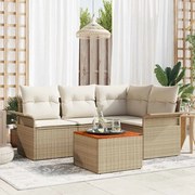 vidaXL Conjunto de Sofá para Jardim com 5 Peças e Almofadas Beiges em Rattan Poliéster e Acácia