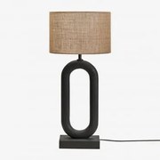 Candeeiro De Mesa Em Madeira De Manga Tiberia Preto Claro & Linho Bege Ø30 Cm - ↑20 Cm Arlina - Sklum