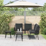 vidaXL Conjunto de Sofás de Jardim ideiaXL de 4 Peças com Almofadas Pretas em Poliéster e Rattan