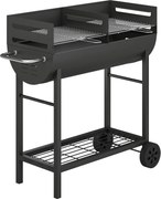 Outsunny Grelhador a carvão carrinho com 2 zonas de grelha grelha regulável em altura prateleira rodas pega lateral, 103 x 46,5 x 100cm | Aosom Portugal