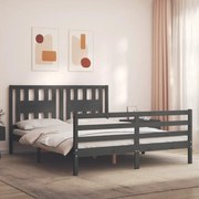 Estrutura de cama com cabeceira 160x200 cm madeira maciça cinza