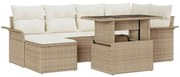 vidaXL Conjunto de Sofá de Jardim de 7 Peças com Almofadas Bege em Rattan Poliéster