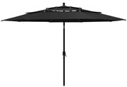 vidaXL Guarda-sol de jardim 3 camadas c/ poste de alumínio 3,5 m preto