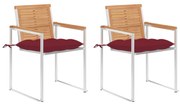 vidaXL Cadeiras de jardim com almofadões 2 pcs teca maciça e aço