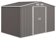 Outsunny Abrigo de Jardim 4,9 m² 277x195x192 cm Armazenamento de Ferramentas Resistente e Espaçoso Base Incluída 4 Janelas Cinza | Aosom Portugal