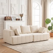 Sofá de 3 lugares em chenille, 248 cm, sofá de sala moderno, assento largo estofado, almofadas com molas, bege