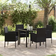 vidaXL Conjunto de Jantar de Jardim com Almofadas Preto Rattan Poliéster