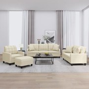 vidaXL 4 pcs conjunto de sofás com almofadas couro artificial creme