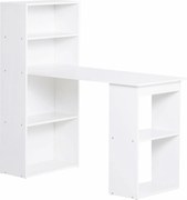 HOMCOM Secretária Mesa de Escritório Mesa de Computador, 2 Estantes, 5 Prateleiras, 120 cm x 55 cm x 120 cm, Branco | Aosom Portugal