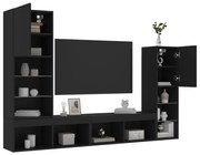vidaXL 4 pcs móveis de parede p/ TV c/ LEDs derivados de madeira preto
