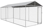 PawHut Canil de Exterior para Cães Parque para Cães com 1 Porta Estrutura de Aço Toldo Impermeável e Anti-UV 600x230x230 cm Prata