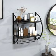 Toalheiro de parede 45 x 26 x 55 cm (C x L x A) com barra e 2 prateleiras para Casa de Banho Preto