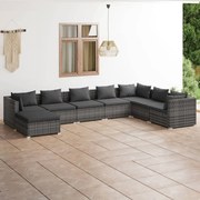 8 pcs conjunto lounge de jardim c/ almofadões vime PE cinzento