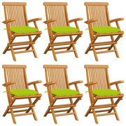 vidaXL Cadeiras jardim c/ almofadões verde brilhante 6 pcs teca maciça