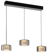 Hanglamp zwart met smoke glas incl. LED 3-lichts easylift - Rika Design