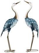 Outsunny Conjunto de 2 Peças Estátuas de Jardim de Cegonha em Aço Esculturas para Exteriores Decoração de Relvado Patio 26x15x74 cm Azul | Aosom Portugal