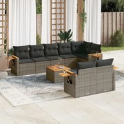 vidaXL 9 pcs conjunto sofás p/ jardim com almofadões vime PE cinzento