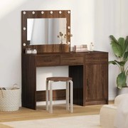 Conjunto de Mesa de Maquiagem de 2 Peças com LED em Madeira de Carvalho Preto