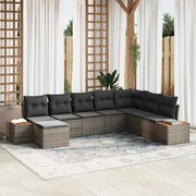 vidaXL Conjunto de Sofá de Jardim com 8 Peças e Almofadas Cinzas de Rattan em Poliéster Acácia