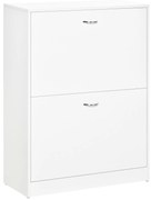 HOMCOM Sapateira de Madeira com 2 Compartimentos para Entrada Corredor Dormitório Sala de Estar 60x24x80 cm Branco | Aosom Portugal