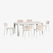 Conjunto De Mesa Retangular 180x100 Cm Arnadine E 6 Cadeiras De Jardim Empilháveis Em Polipropileno Omara Gardénia Branco - Sklum