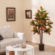 Planta de cróton artificial 150 cm Folhas de violino com folhas de degradé Verde+Vermelho+Amarelo+Castanho