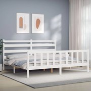 Estrutura de cama com cabeceira 200x200cm madeira maciça branco