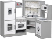 AIYAPLAY Cozinha de Madeira para Crianças com Sons Forno Lavatório Micro-Ondas Máquina de Gelo e Acessórios 110x80x91 cm Cinza | Aosom Portugal