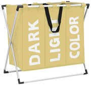 vidaXL Separador de roupa suja de 3 secções cor creme