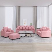 vidaXL 4 pcs conjunto de sofás com almofadões veludo rosa