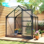 Estufa de jardim em policarbonato, 3,65 m², 190 x 192 x 201 cm, resistente aos raios UV, base reforçada, calha, cinzenta
