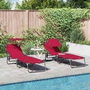 vidaXL Conjunto de espreguiçadeiras dobráveis com canopy vermelho, 600D de tecido Oxford.