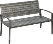 Outsunny Banco de jardim, em aparência de rattan, com estrutura de aço, para 2 pessoas, cinza, 122 x 60 x 85cm | Aosom Portugal