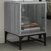 vidaXL Mesa de cabeceira c/ porta de vidro 35x37x50 cm cinzento sonoma
