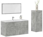 vidaXL 3 pcs conj. móveis casa banho derivados madeira cinza cimento