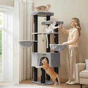 Arranhador para gatos com vários andares 55 x 55 x 186,7 cm Cinzento + Preto