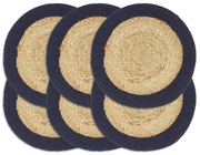 vidaXL Individuais mesa 6 pcs juta e algodão 38cm natural/azul-marinho