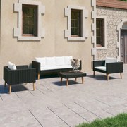 vidaXL 4 pcs conjunto lounge de jardim c/ almofadões vime PE preto