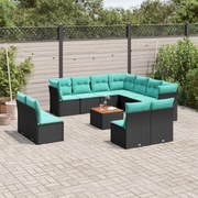 vidaXL 12 pcs conjunto de sofás de jardim com almofadões vime PE preto