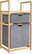 HOMCOM Cesto de roupa em bambu cesto para roupa suja com 2 sacos em tecido deslizantes e prateleira em ripas, natural | Aosom Portugal