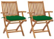 Cadeiras de jardim c/ almofadões verde 2 pcs teca maciça