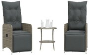 vidaXL Cadeiras jardim reclináveis 2 pcs com mesa vime PE cinzento