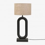 Candeeiro De Mesa Em Madeira De Manga Tiberia Preto Claro & Areia Clara Castanho Ø30 Cm - ↑20 Cm Arlina - Sklum